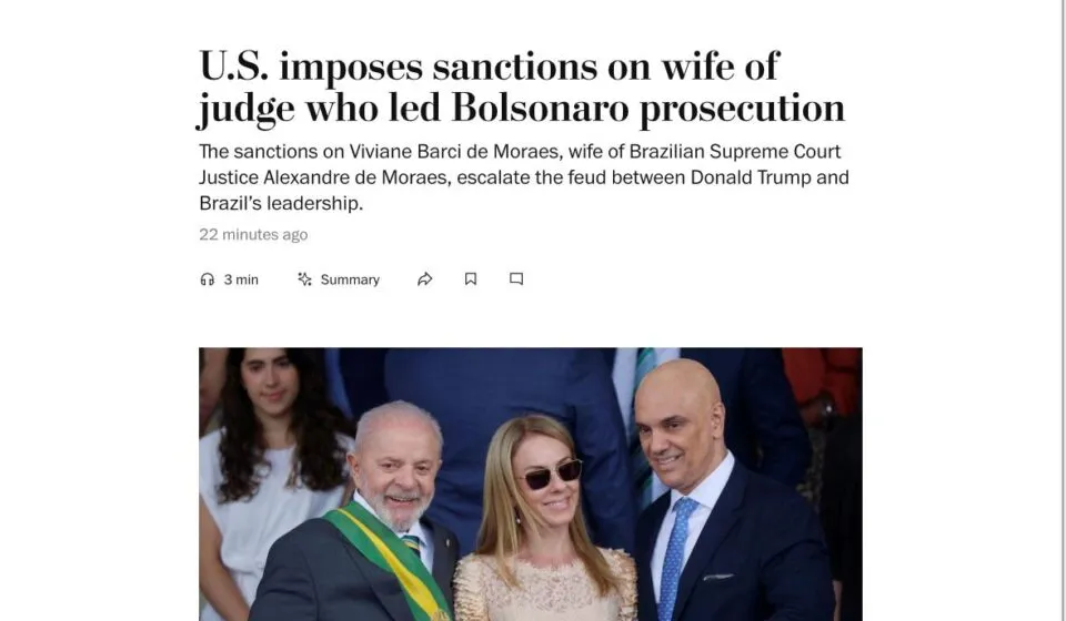 Magnitsky para esposa de Moraes repercute na imprensa internacional: “Trump se vinga”
