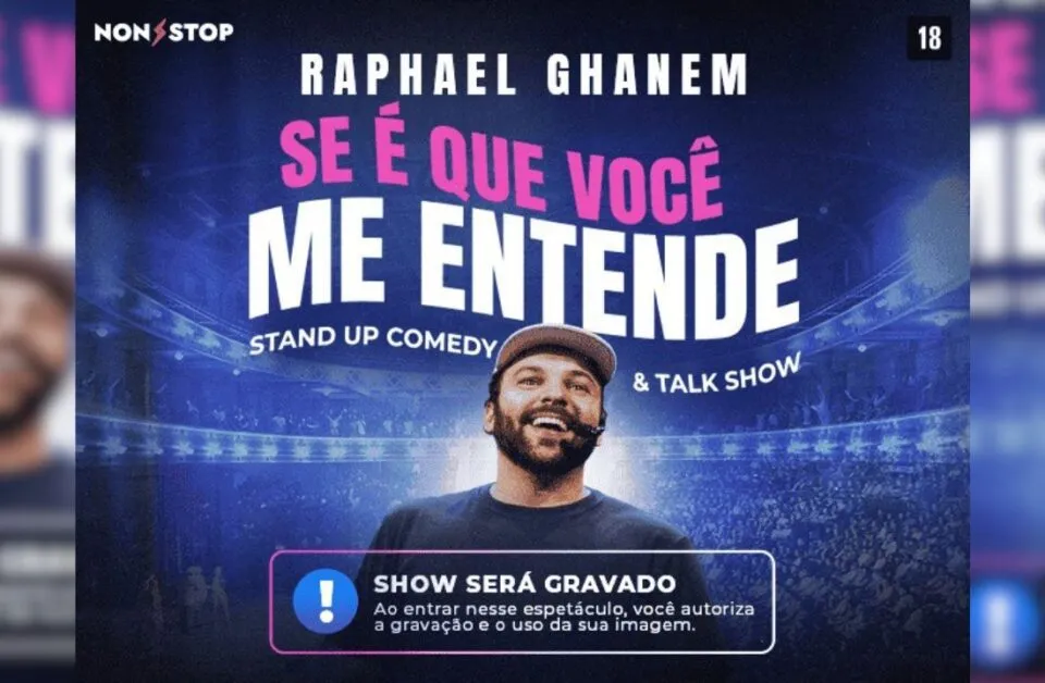 Raphael Ghanem apresenta stand-up ‘Se É Que Você Me Entende’ em Aracaju