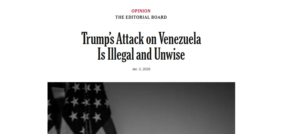 “Ataque de Trump à Venezuela é ilegal e imprudente”, diz NYT em editorial