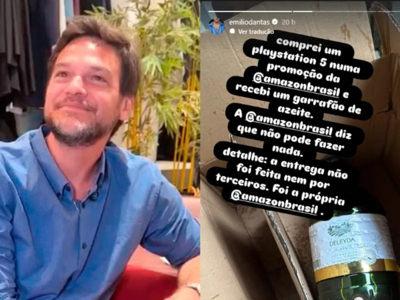 Emílio Dantas diz que sofreu golpe e recebeu azeite no lugar de Playstation em compra na Amazon