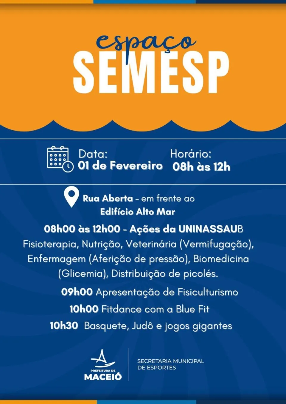 Fevereiro começa, neste domingo(1°), com ações gratuitas de saúde e esporte à beira-mar