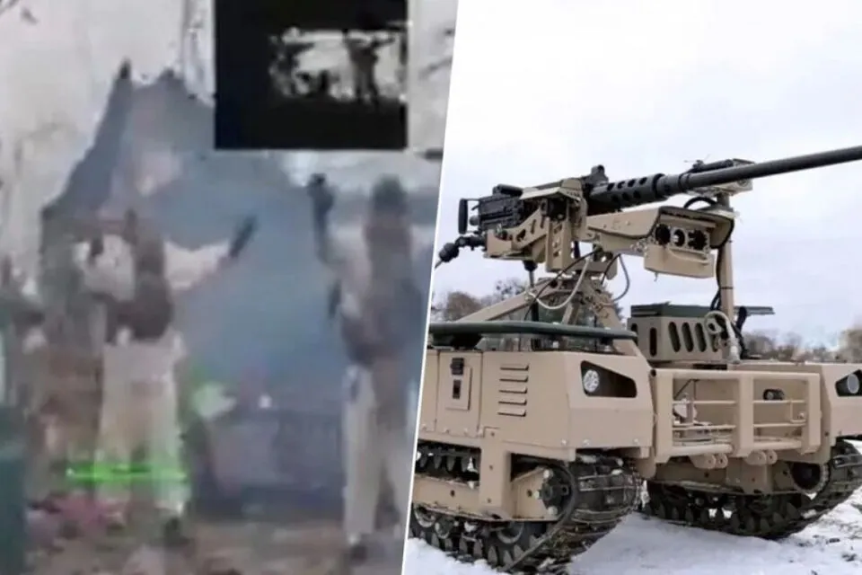 Parece fico cientfica: 3 soldados russos se rendem a um rob ucraniano