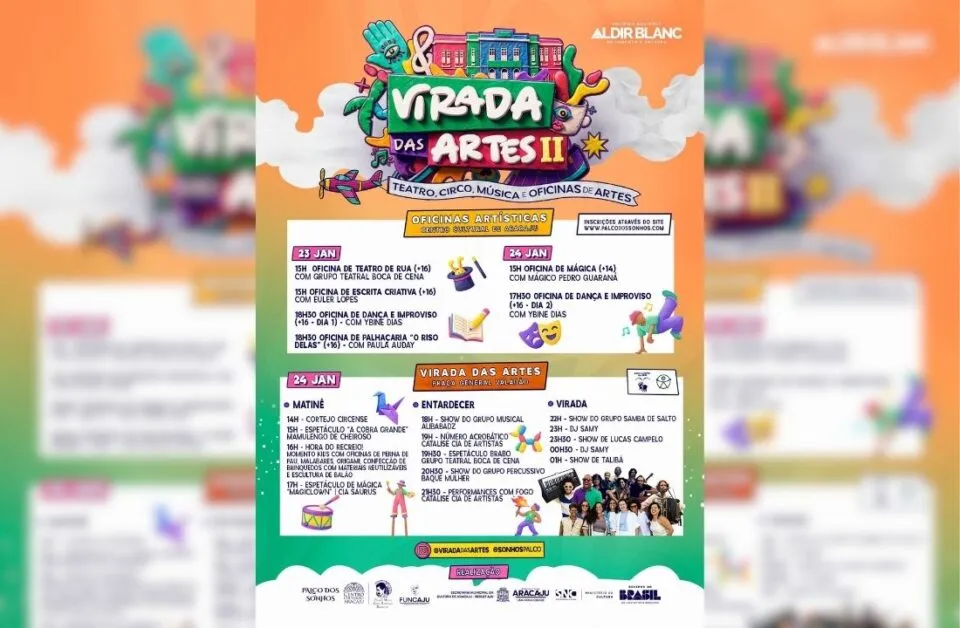 Virada das Artes oferece oficinas e 12 horas de programação cultural gratuita em Aracaju