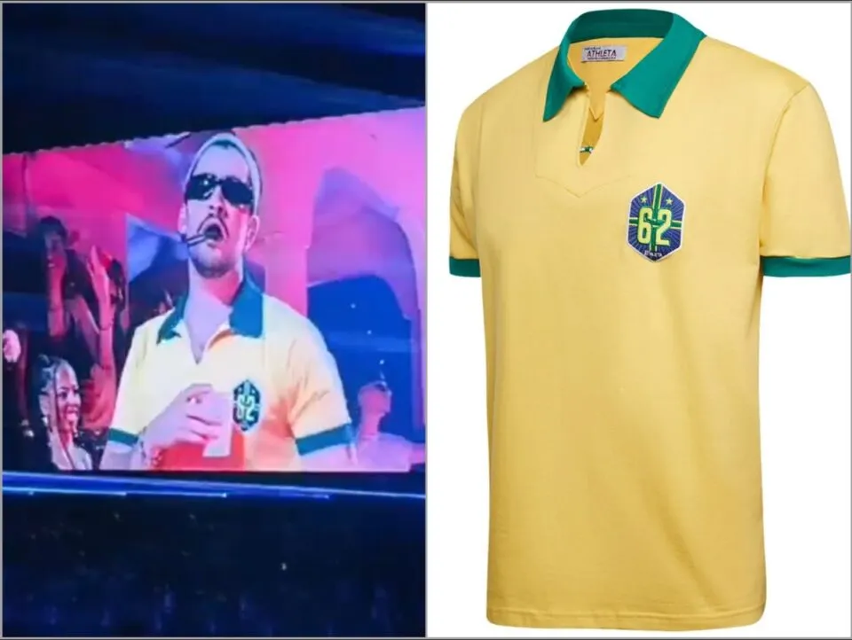 Bad Bunny usa camisa retrô do Brasil da Copa de 1962 em show no Allianz; veja valor