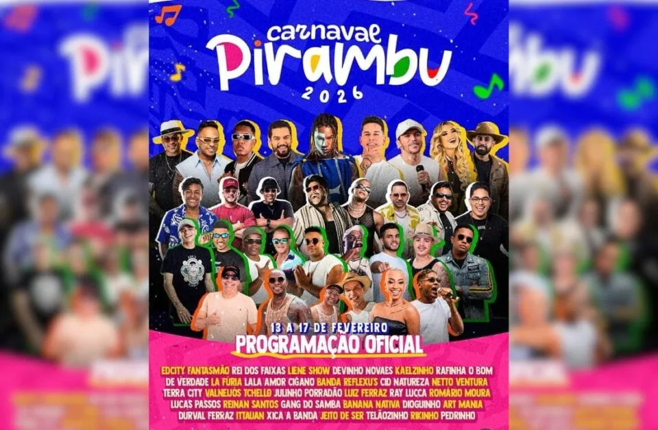 Carnaval de Pirambu 2026 acontece de 13 a 17 de fevereiro; confira a programação