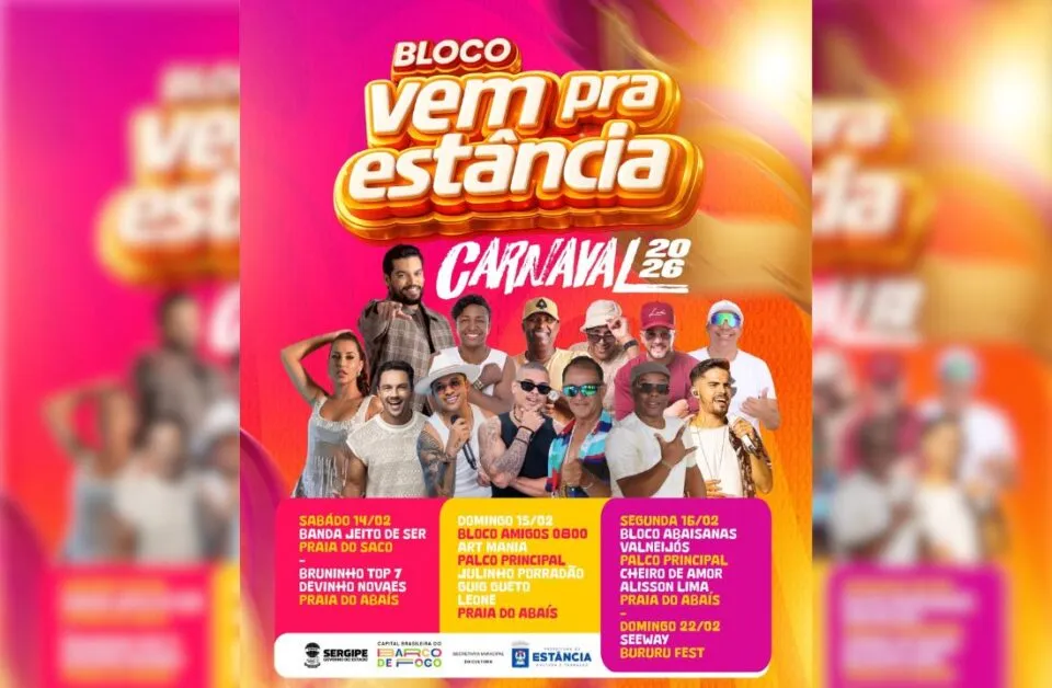 Confira a programação completa do Carnaval 2026 em Estância