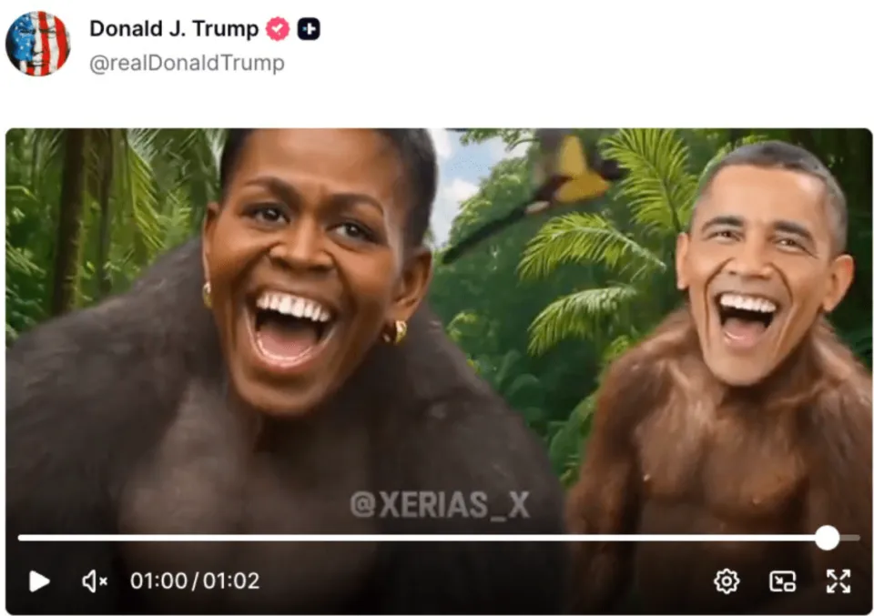 Trump diz que não vai se desculpar por vídeo racista com Barack e Michelle Obama