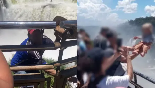 Turistas ignoram grades de proteção nas Cataratas do Iguaçu