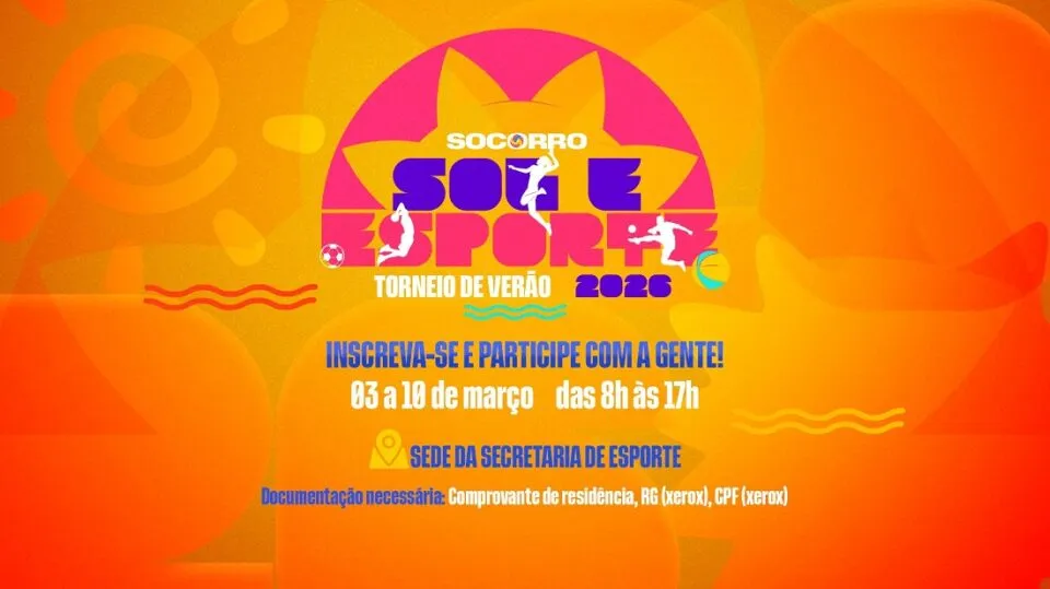 Socorro Sol e Esporte: Prefeitura de Socorro abre inscrições para 1º Torneio de Verão