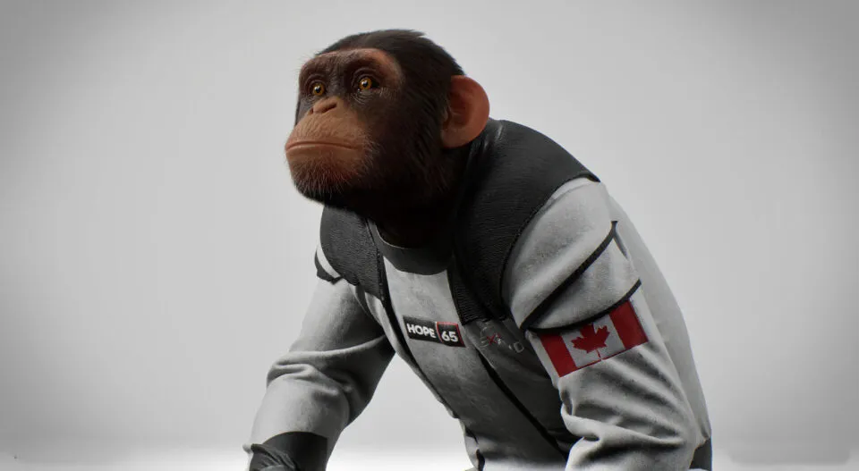 No curta ‘Hope-65’, um chimpanz explora as estrelas em busca de um novo planeta para a humanidade