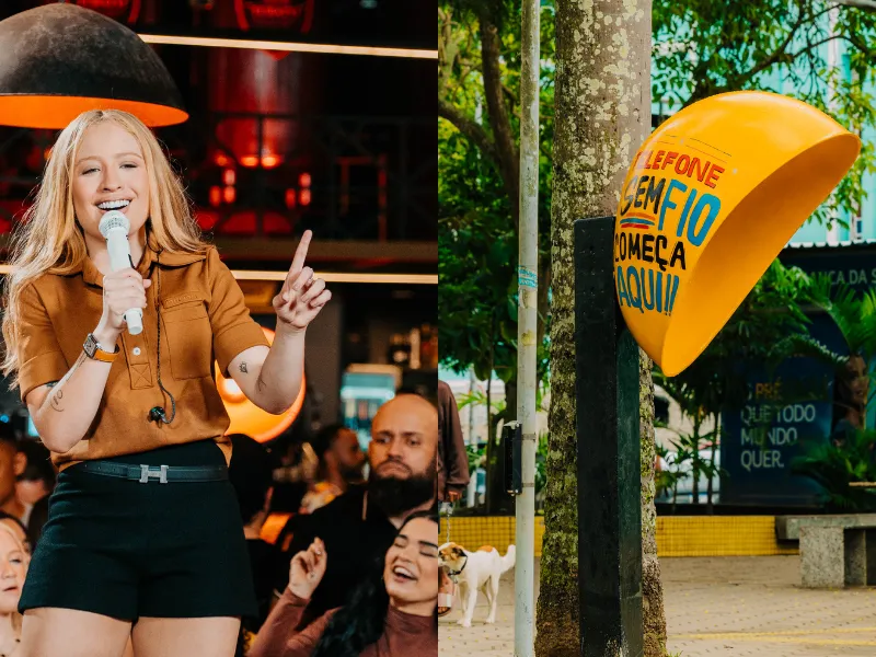 Orelhão amarelo em Caruaru marca ação da cantora Mari Fernandez nos festejos juninos da cidade
