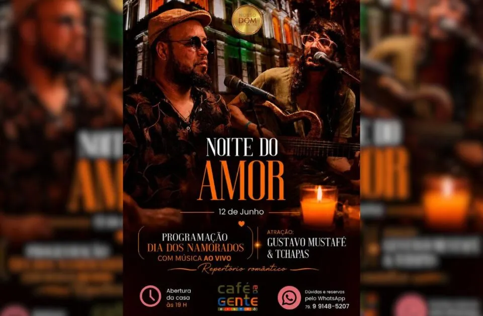 Gustavo Mustafé e Tchapas irão celebrar o Dia dos Namorados no Café da Gente Sergipana