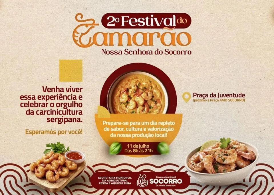 Festival do Camarão movimenta Nossa Senhora do Socorro neste sábado, 11