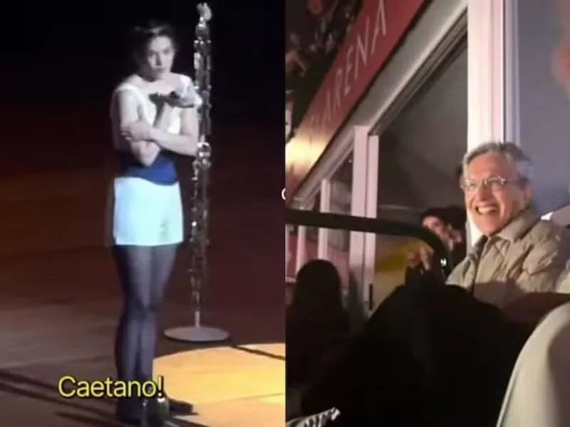 Rosalía encontra Caetano Veloso no Rio e declara admiração pelo cantor